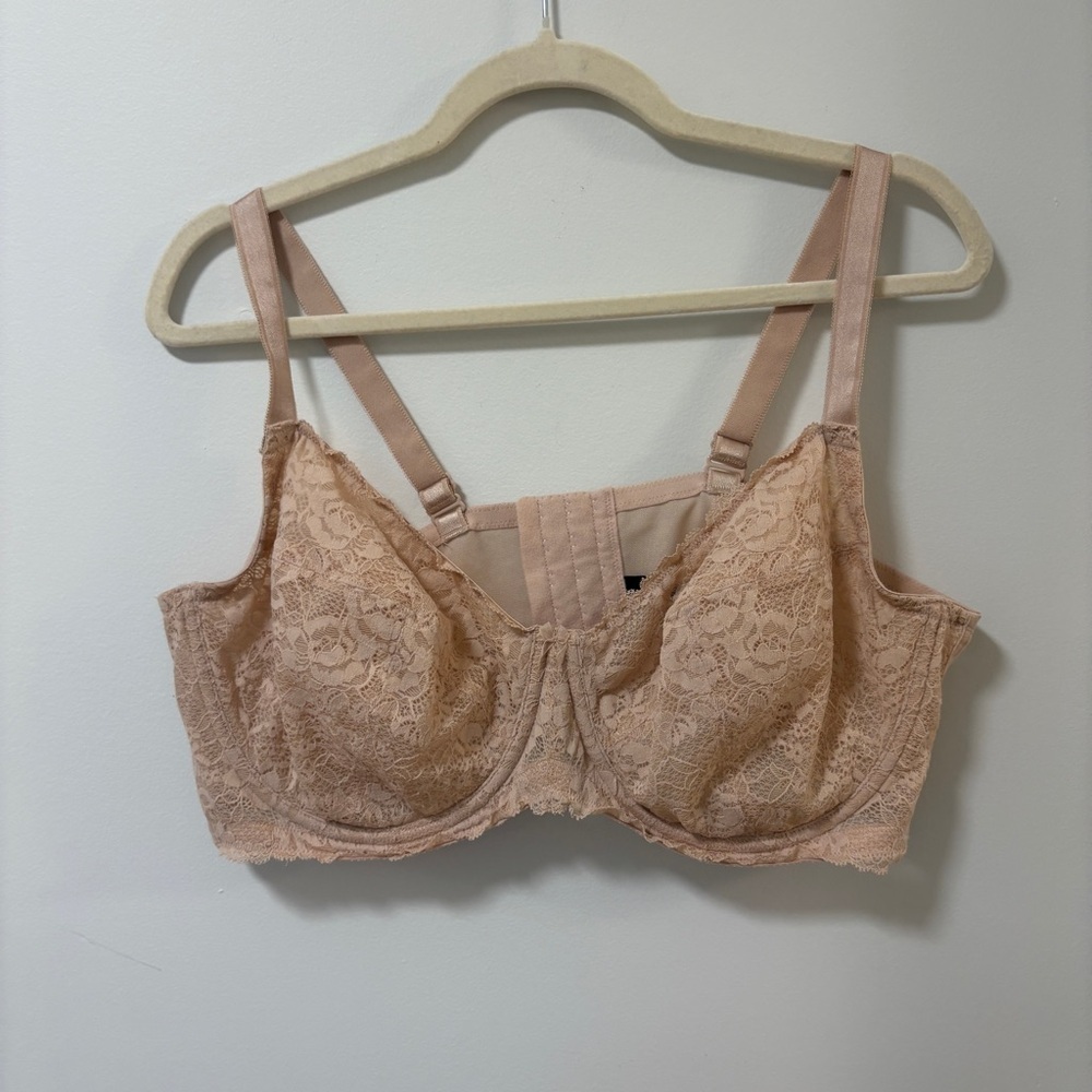 Torrid Full-Coverage Unlined Lace Straight Back Bra Size 44D Nude Sexy